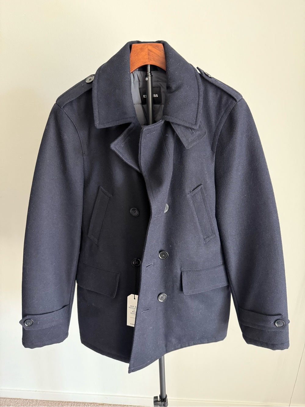 Express Men's Navy Double-Breasted Peacoat
